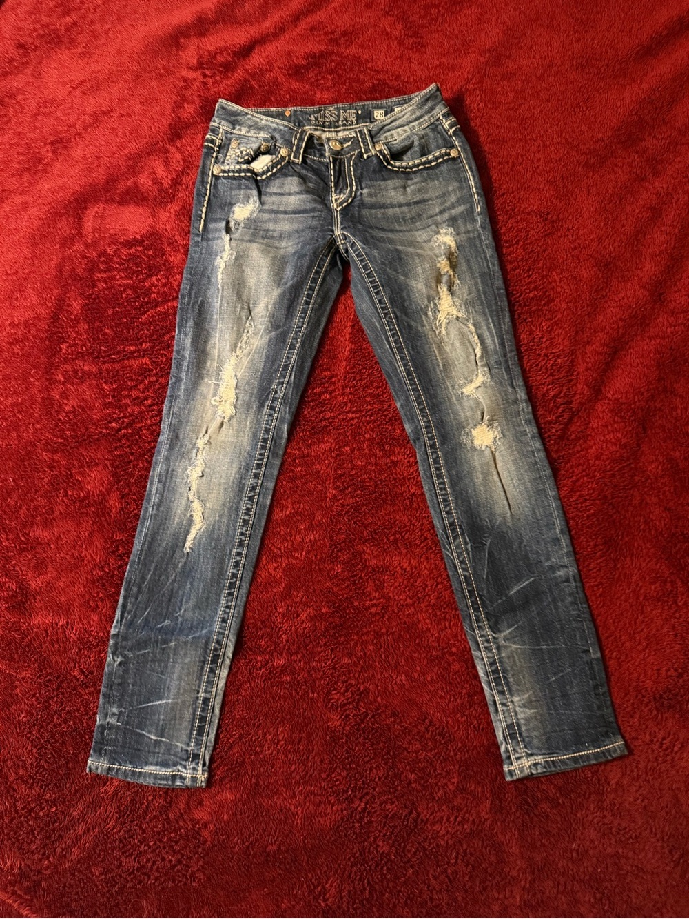 Miss Me Dark Blue Ripped Skinny Jeans with Embroidered Trim